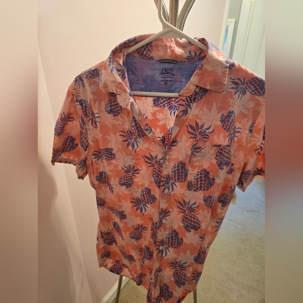 Izod Orange and Blue Casual Button Down Shirt